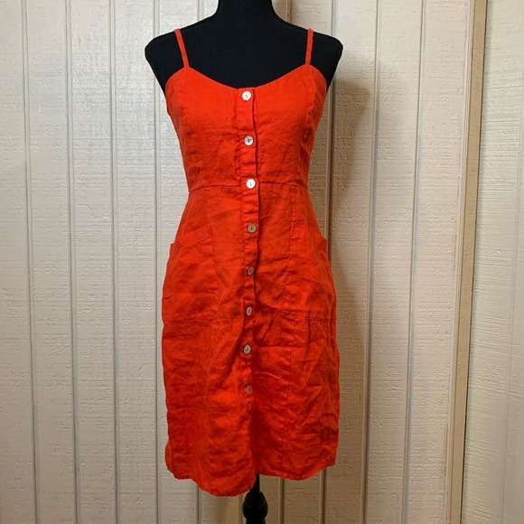 Cynthia Rowley Red A-Line button front dress, size 4.   100% Linen - Picture 1 of 7